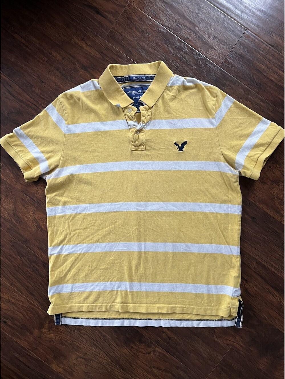American Eagle Vintage Men's Short Sleeve Polo Shirt Large Classic Fit Yellow
